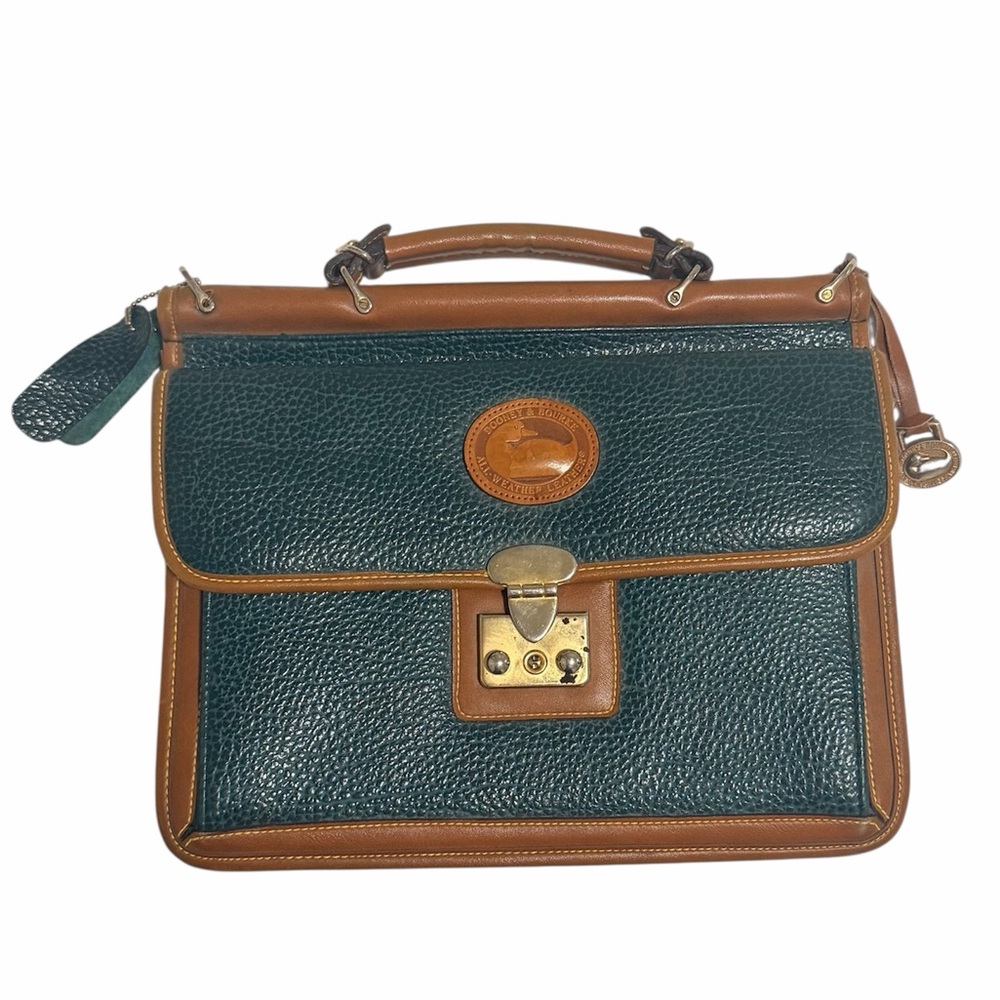 Vintage Dooney & Bourke All-Weather Leather Briefcase Satchel | Green & Tan